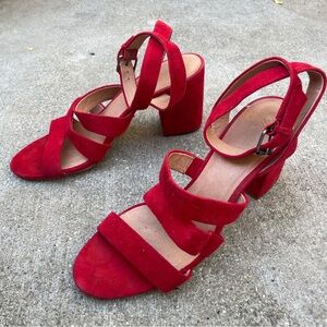 Madewell Red Suede Strappy Heels